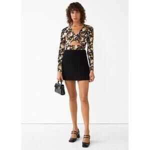 & Other Stories Floral Cut-Out Blouse - Black and Yellow